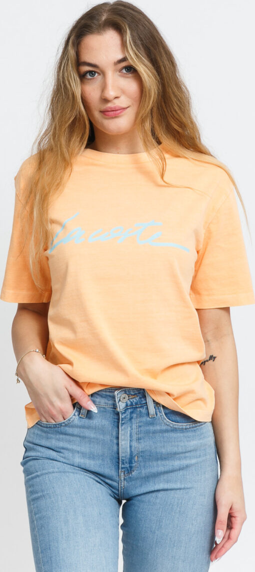 LACOTE W Crew Neck Print ettering Tee oranžové