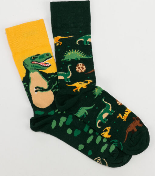 Many Mornings The Dinosaurs Socks tmavě zelené / žluté / zelené