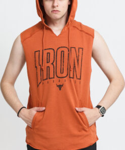 Under Armour Project Rock Terry Iron Sleeveless Hoodie tmavě oranžová