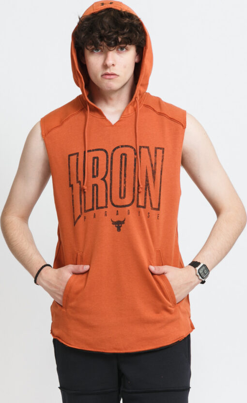 Under Armour Project Rock Terry Iron Sleeveless Hoodie tmavě oranžová