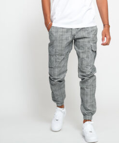 Urban Classics AOP Glencheck Cargo Jog Pants černé / bílé