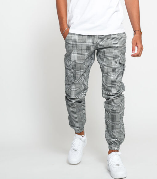 Urban Classics AOP Glencheck Cargo Jog Pants černé / bílé