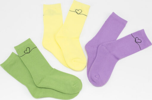 Urban Classics Heart Oneline Socks 3-Pack fialové / zelené / žluté