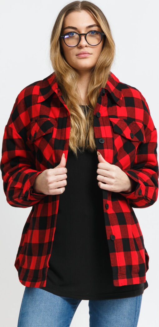 Urban Classics adies Flanell Padded Overshirt černá / červená