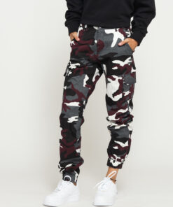 Urban Classics Ladies High Waist Camo Cargo Pants camo vínové / bílé / tmavě šedé / černé