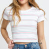 Urban Classics adies Stripe Cropped Tee bílé / růžové / světle modré