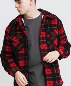 Urban Classics Plaid Teddy ined Shirt Jacket černá / červená