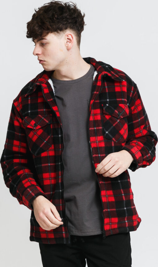 Urban Classics Plaid Teddy ined Shirt Jacket černá / červená