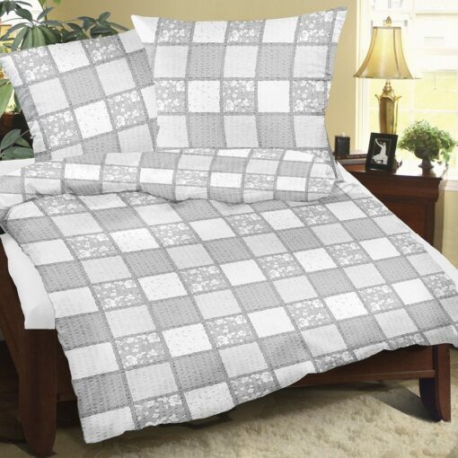 Bellatex Krepové povlečení Patchwork světle šedá